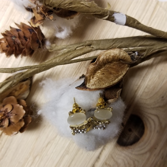 💥💥HOST PICK💥💥🐱🐈Very Cute Cat earrings with CZ's in CREAM 🐱🐈 - Picture 7 of 11